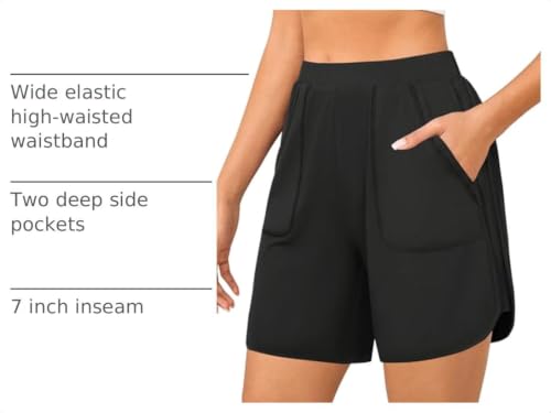 Black Women's Sweat Shorts Casual Summer Lounge Athletic Short with Pocket - Large