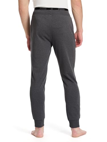 Men's French Terry Lounge Pants with Dual Band Waistband - Medium Dark Grey Heather White