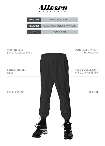 Youth Baseball Pants - Medium Black Pull-On Polyester Athletic Trousers