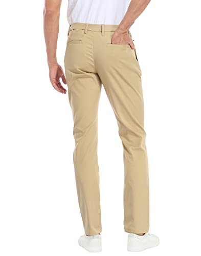 Men's Lightweight Slim Fit Golf Pants 34W x 32L Khaki Performance Stretch