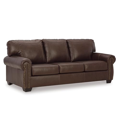 92-Inch Leather & Faux Leather Sofa - Classic Design, Dark Brown