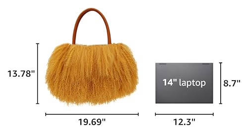 Women Luxury Real Curly Mongolian Lamb Fur Purse - Camel Variation