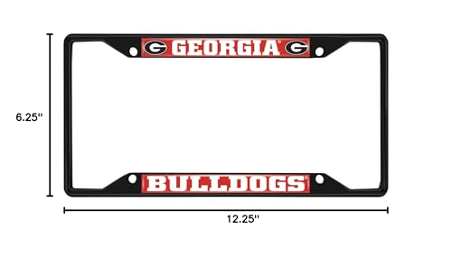 Metal License Plate Frame for Cars - Black Finish, Georgia Bulldogs Logo