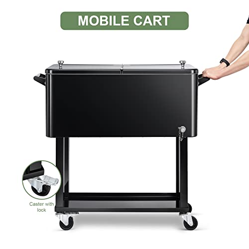 80 Qt Rolling Ice Chest Cooler Cart - Black, Portable Beverage Trolley