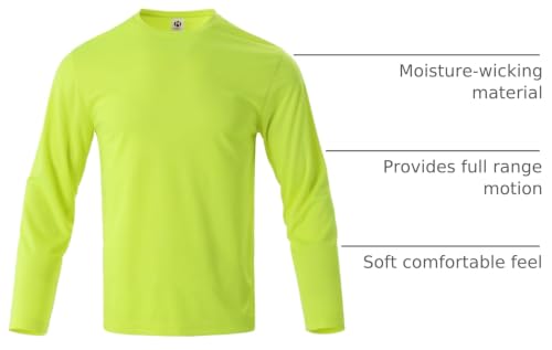 Men's Long Sleeve Athletic T-Shirts Pack - Quick Dry Performance Workout Tee, Large, 5-Pack Yellow