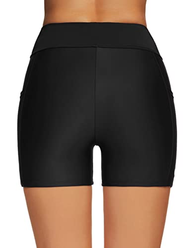 Tournesol Women's 4-Inch High Waisted Swim Shorts with Pockets - XX-Large Black