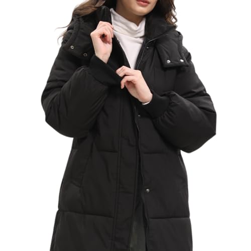 PUFFIT Women's Long Puffer Jacket - Thickened Winter Down Coat, Medium Black
