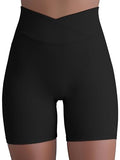 Sunzel Women's High Waist Crossover Butt Lifting Biker Shorts - 6" Inseam, Medium, Black