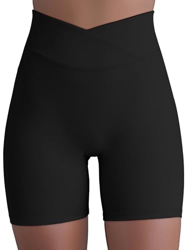 Sunzel Women's High Waist Crossover Butt Lifting Biker Shorts - 6" Inseam, Medium, Black