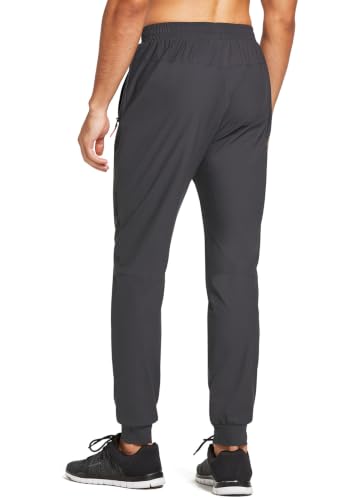 Men's Running Pants Lightweight Joggers with Zipper Pockets - Classic Dark Grey, Large