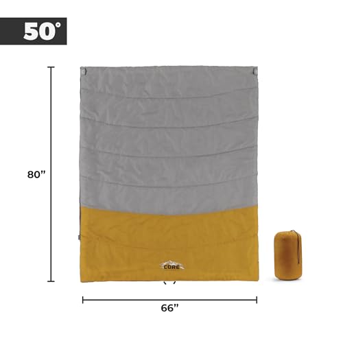 Insulated Camping Sleeping Bag - 50°F Double Adult Warmth