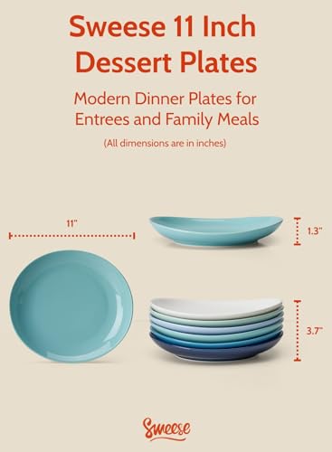 Sweese 11 Inch Porcelain Dinner Plates Set of 6 - Azure Dreamscape, Dishwasher & Oven Safe