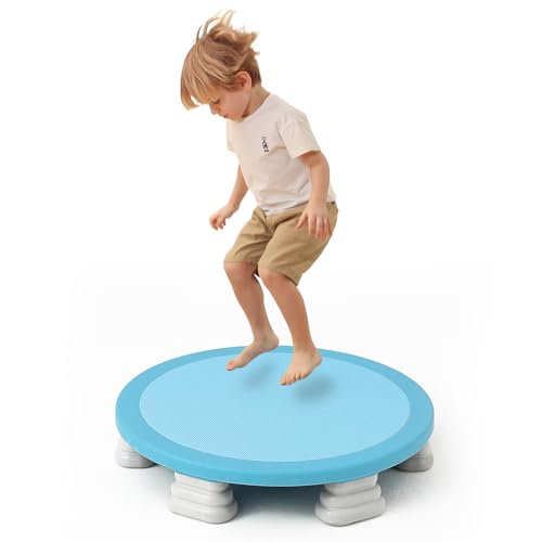 BABAMU Blue Mini Indoor Trampoline for Kids, Sensory & Recreational Jump Toy