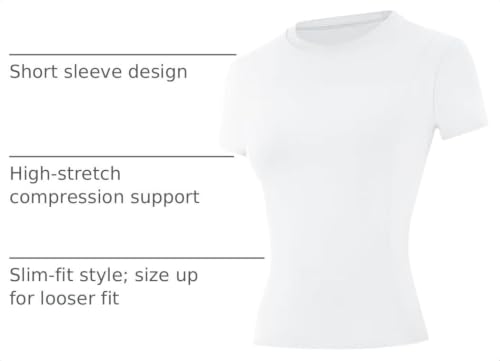 X-Large Women's Compression Workout Shirt - White, UPF 50+ Quick Dry Athletic Top