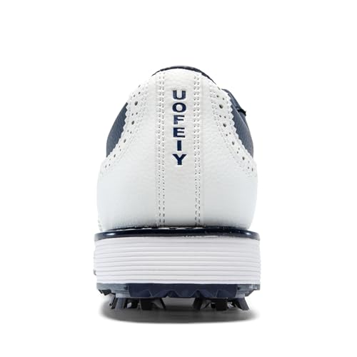 Men's Spiked Golf Shoes Water-Resistant Lightweight Sneakers - White & Blue, Size 10