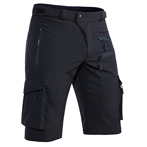 Hiauspor Men's Mountain Bike Shorts - Stretch Cargo Shorts Black Large