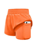 Girls Athletic Shorts 2 in 1 Elastic Waist Pockets Biker School Sports Teen Summer Y-Orange 11-12 Years