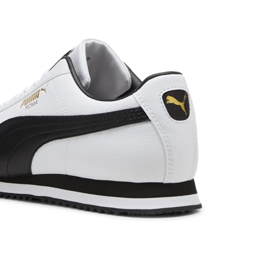 PUMA Men's Roma Sneakers White-Black-Gold Size 9 - Athletic Lifestyle Shoe