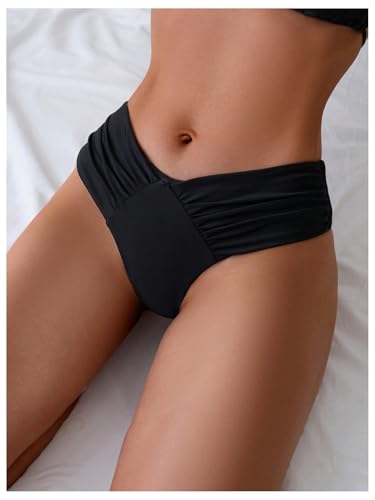 Women's V Cut High Leg Mid Rise Bikini Bottom Swimwear - Medium Black