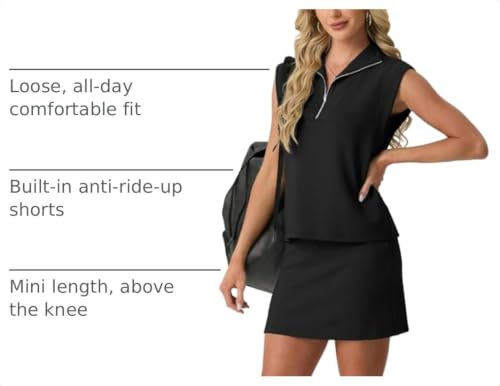 GRECERELLE Women's Summer Athletic 2-Piece Skort Set with Pockets - Small, Black