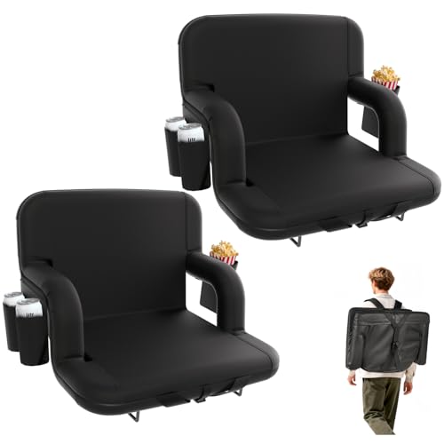 Extra Wide 25-Inch Stadium Seat with Back Support & Carry Straps – Black