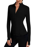Women's Cropped Athletic Jacket Long Sleeve Workout Top Black Small
