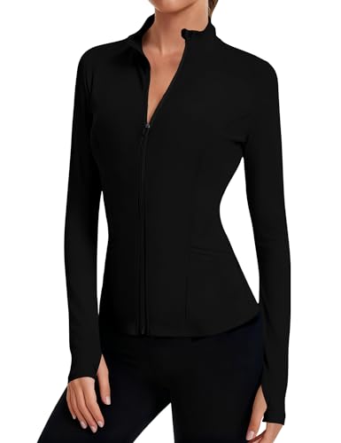 Women's Cropped Athletic Jacket Long Sleeve Workout Top Black Small