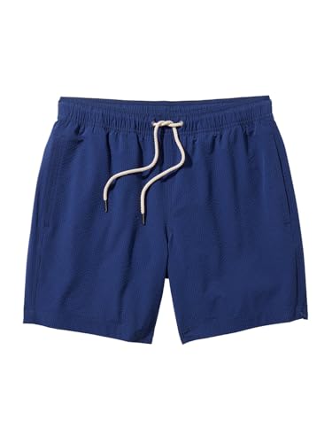 Fair Harbor Bayberry Men's Navy Seersucker Swim Trunks - 7-inch Inseam, Anti-Chafe, Classic Fit, Large