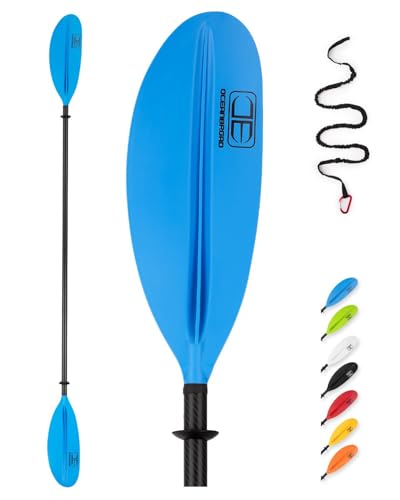 OceanBroad Carbon Fiber Kayak Paddle 86in Blue for Adults with Leash