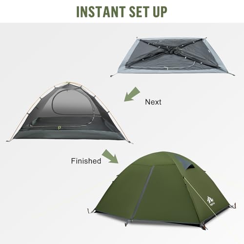 Night Cat 2-Person Waterproof Backpacking Tent with Aluminum Poles - Green, Army Green Variant