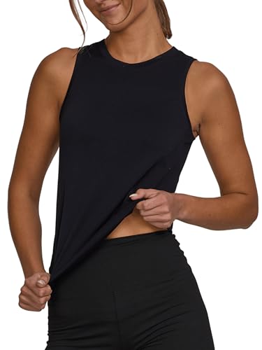 Women's Workout Tank Top - Seamless Nylon Yoga Athletic Top Medium Black