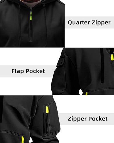 Men's Tactical Hoodies Quater Zip Sweatshirt Black XL - Casual Workout Pullover