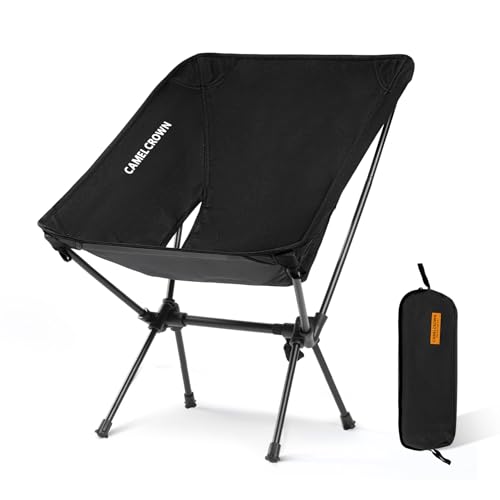 Portable Camping Chair Black Lightweight Foldable Lawn Chair with Carry Bag