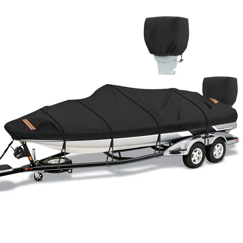 17-19 ft Boat Cover with Motor Cover - Waterproof V-Hull Tri-Hull Bass Boat Protection