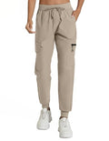 Women's Lightweight Cargo Hiking Pants with Pockets, Elastic Leg Opening, Large Size - Apricot