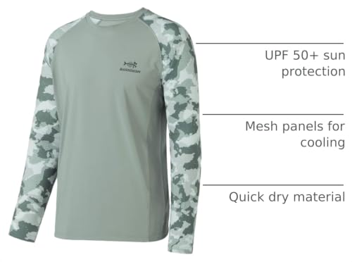Men's UPF 50 Camo Fishing T-Shirt Long Sleeve Quick Dry Sweatshirt - X-Large Ash Grey/Ash Green