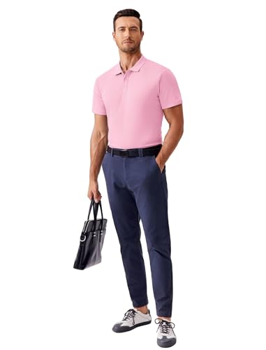 PINSPARK Men's Short Sleeve Golf Polo Shirt - Large Dark Pink Slim Fit Quick Dry