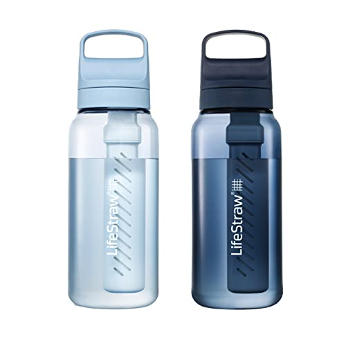 LifeStraw Go 1L Water Filter Bottle 2-Pack - Icelandic Blue & Aegean Sea