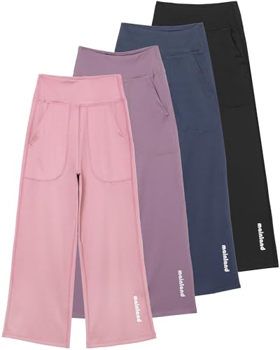 Girls Wide Leg Yoga Sweatpants 4 Pack - Casual Kids Pants 5-6 Years Black Navy Lavender Dusty Rose