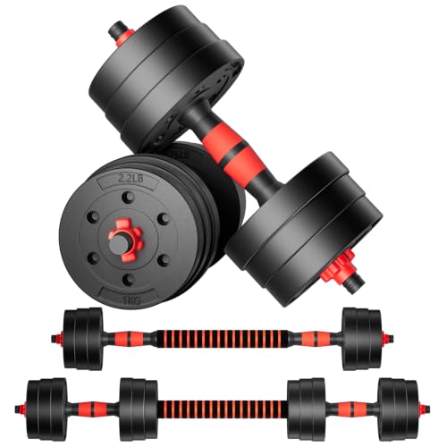 BCBIG Red Adjustable Dumbbell Set 60 lbs, 3-in-1 Home Gym Equipment