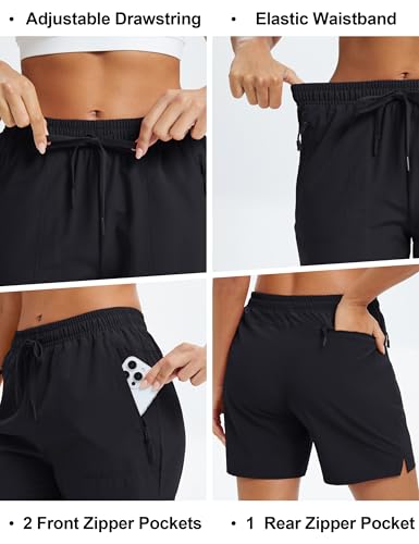 Women's 5 Inch Hiking Shorts - Medium Black UPF 50+ Quick Dry Athletic Summer Casual Pockets