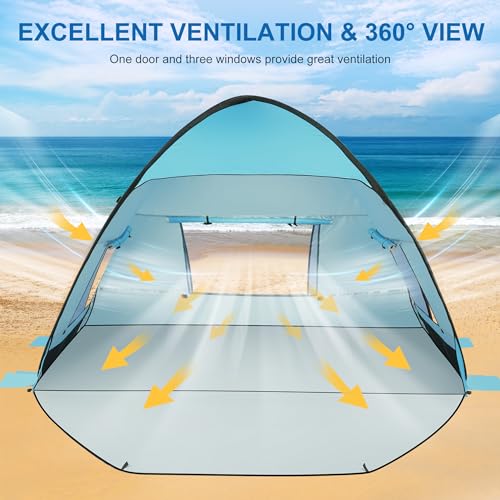 Blue Pop Up Beach Tent with UV Protection for 3-4 People - UPF 50+ Sun Shelter