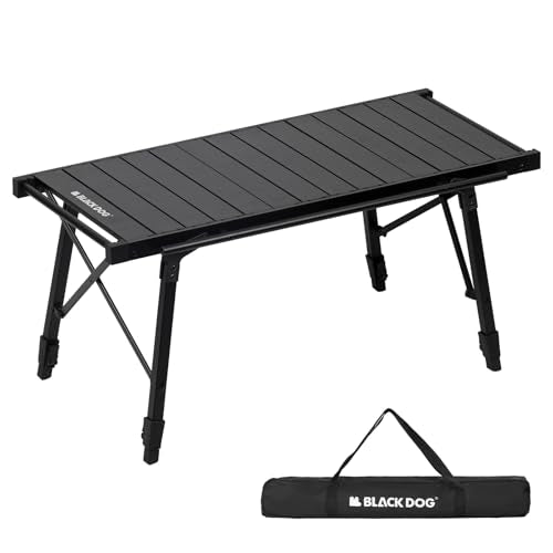 Black Folding Camping Table with Adjustable Height - Portable Ultralight IGT Table for Outdoor Use