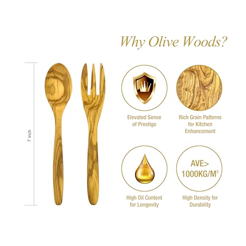 Olive Wood Spoon and Fork Set - 7 Inch Reusable Flatware for Dining & Picnics - Variation 1spoon1fork