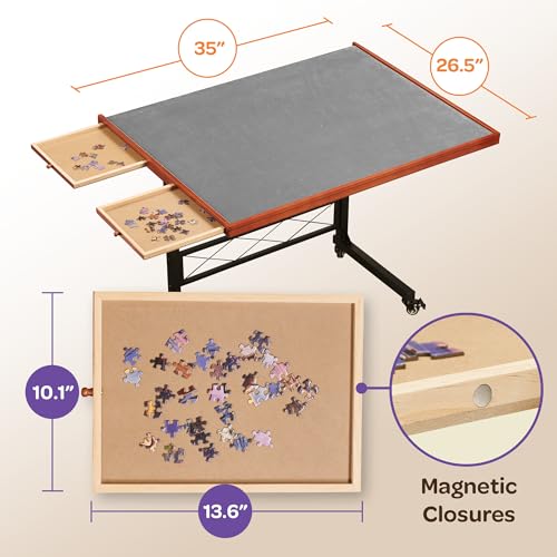 JoyBerri Adjustable Height Gray Jigsaw Puzzle Table with Drawers – All Ages