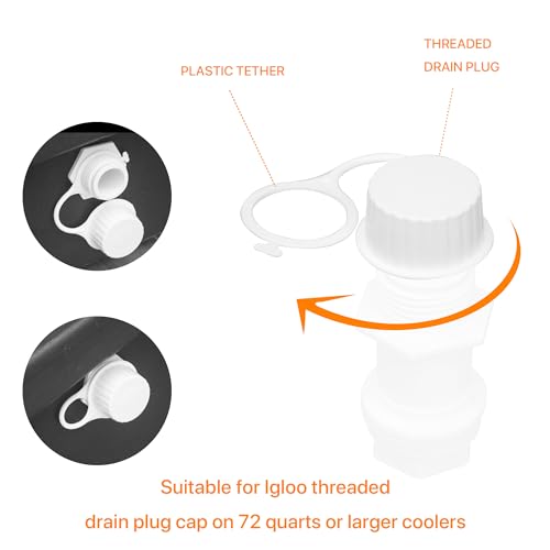 Set of 2 White Drain Plug Caps for Igloo Coolers - Replacement Parts