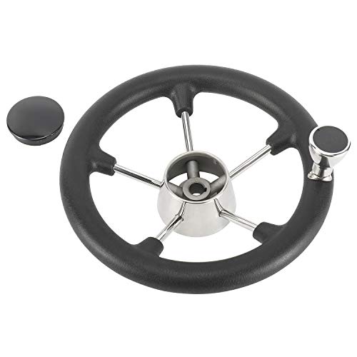 Marine Stainless Steel Boat Steering Wheel 11.5 Inch with Knob - Black PU Foam