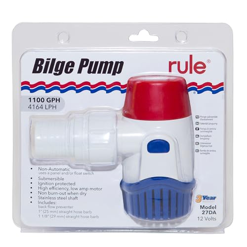 Rule 27DA 12V Submersible Bilge Pump 1100 GPH Marine Water Pump