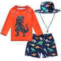 Toddler Boys' 3-Piece Rash Guard Swimsuit Set with Sun Hat - 3-4T, Orange Dinosaur