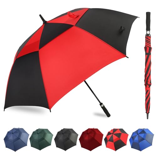 Golf Umbrella 54-72 Inch Windproof Waterproof Double Canopy Auto Open Black/Red 72 Inch
